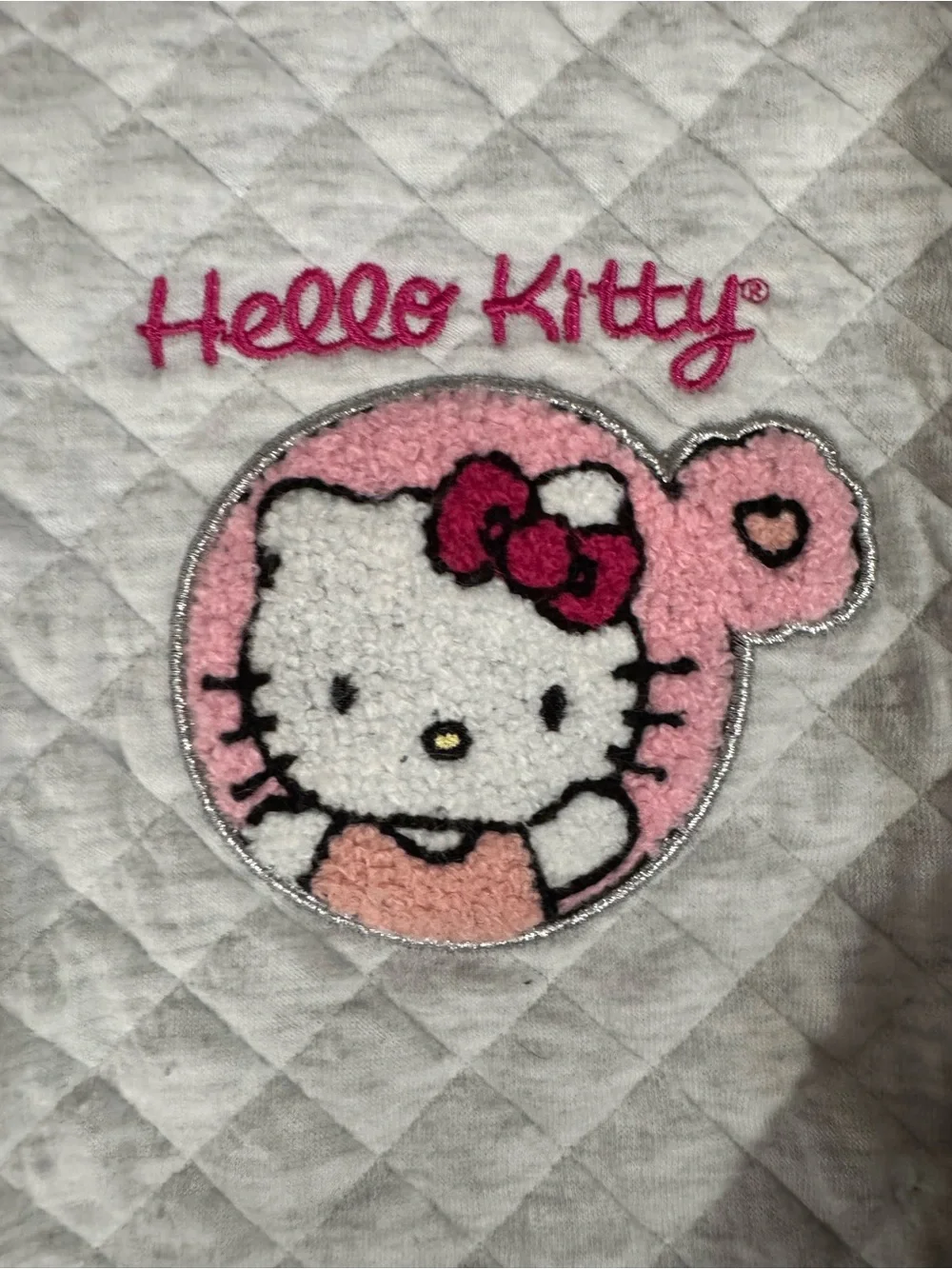 Hello Kitty Pink, White & Black Quilted Hooded Zip Jacket
